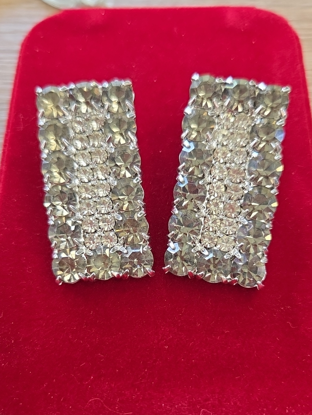 Silver Crystal Rectangular Clip-On Earrings - Women Jewelry